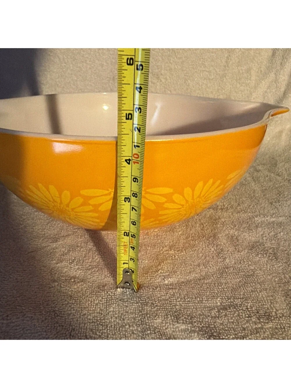 Pyrex 444 4 Qt Cinderella Mixing Bowl Orange Floral White Interior Glass